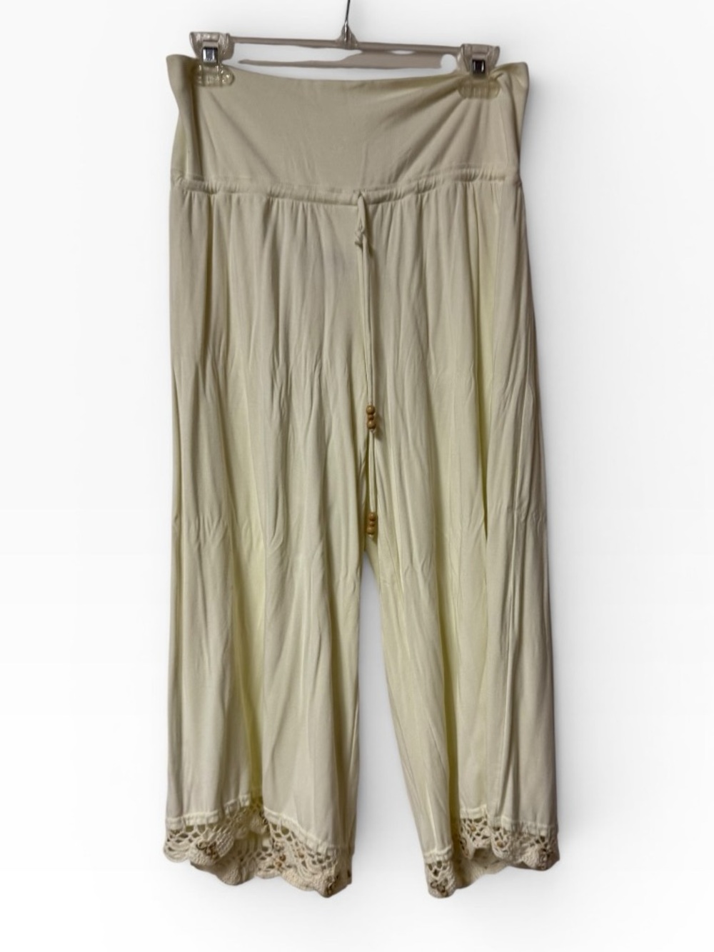 SANTIKI Boho Crochet Shells Hem Wide-Leg Lounge Pants - Light Beige XL